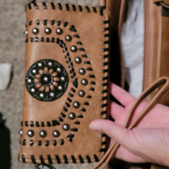 NEW-Boot Barn-Western style hand bag w wristlet/trifold wallet-Brown leather - Picture 4 of 6